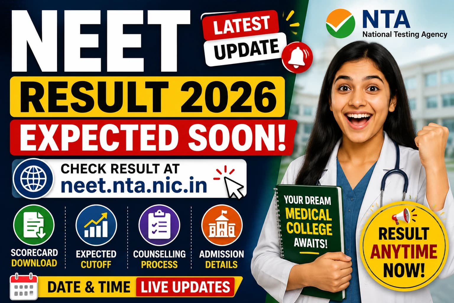 NEET Result 2026 Date and Time: Scorecards Expected Soon, Cutoff & Counselling Details